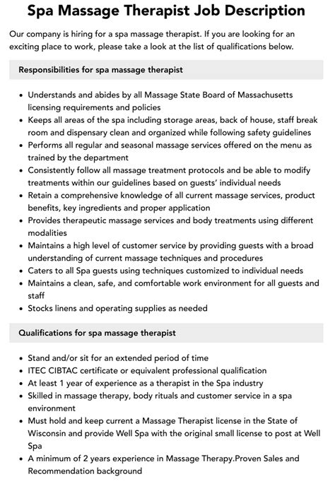 Massage Therapist Job Description [Updated for 2024].